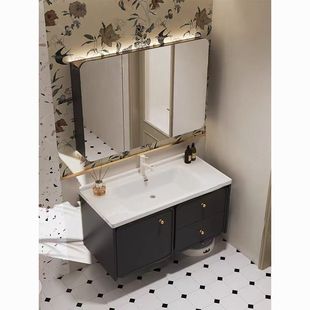 美法式智能浴室櫃現代輕奢洗手池洗臉盆櫃復古衛生間洗漱台衛浴櫃