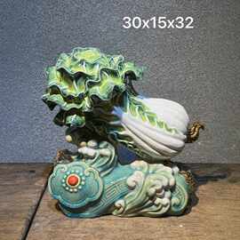 白菜百财招财摆件公司会所开业新居入伙礼品石湾陶瓷工艺品