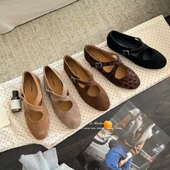 THEMANDAGO芒大果 自带高级感老钱风圆头交叉带平底玛丽珍鞋