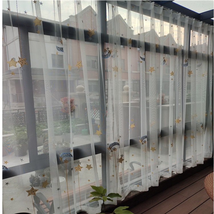 Modern Minimalist Living Room Balcony Bedroom Window Screen Star Moon Window Screen Princess Room Children's Room Romantic Window Screen Curtain