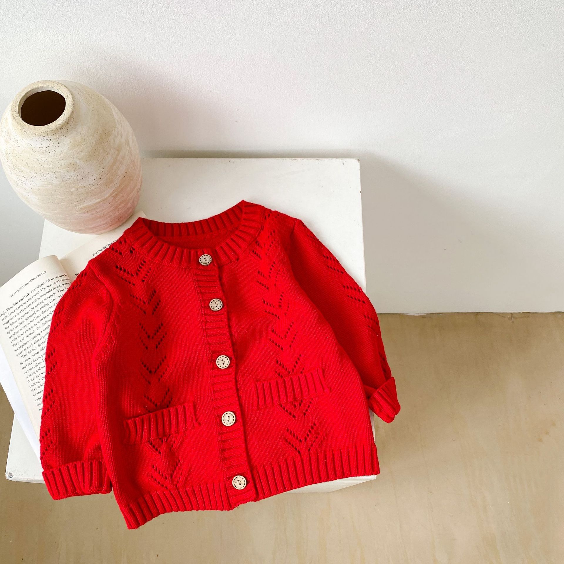 2024. gada rudens jaunums: vienkrāsains džemperis zēniem un meitenēm, daudzpusīgs kardigans, dobi adīts kokvilnas dzija, garš_voghion.com