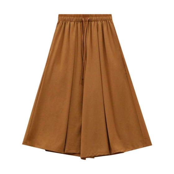 Cropped Culottes Summer High Waist Draping Black Loose Slimming Mid-length Women's Casual Wide-leg Pants for Small Women