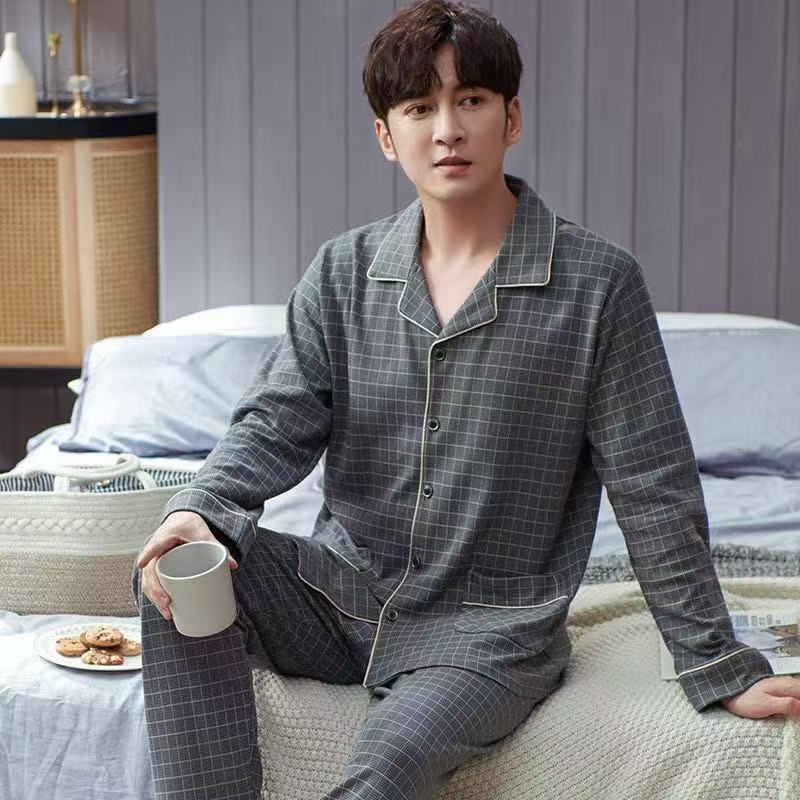 Men's Pajamas for Spring and Autumn, Simple Pure Cotton Long-Sleeved Loose-Fitting Casual Pajamas for Middle-Aged and Elderly Men, Cheap Set Men's Pajamas for Spring and Autumn, Simple Pure Cotton Long-Sleeved Loose-Fitting Casual Pajamas for Middle-Aged and Elderly Men, Cheap Set