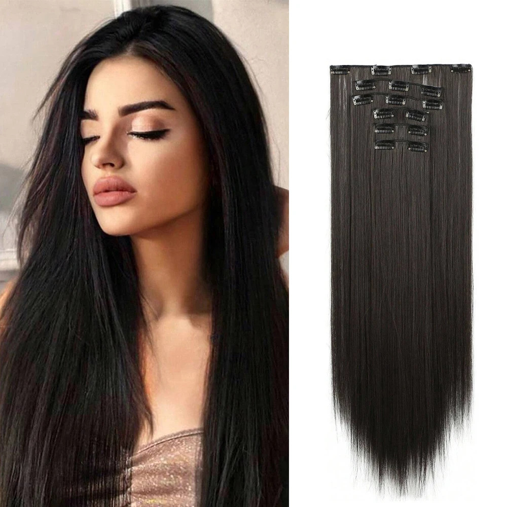 Piezas de 6 piezas para el cabello con tarjeta, piezas para cabello lacio europeo y americano, piezas para pelucas, piezas para cabello sin costuras, 24 "cabello de fibra química resistente al calor