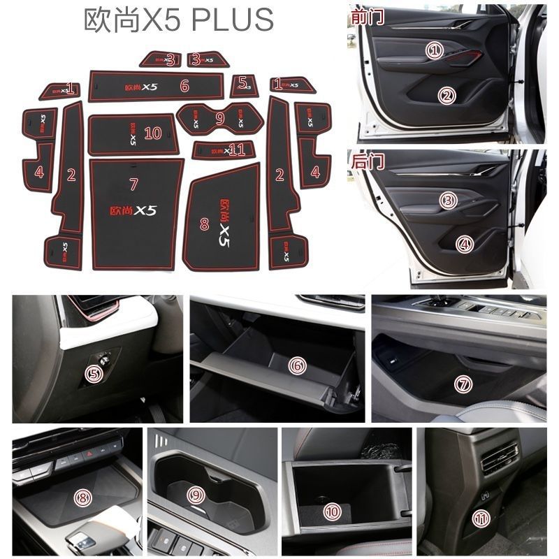 Suitable for 23 Changan Auchan X5PLUS door slot mat car modification storage box armrest box dust mat