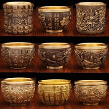 黄铜百福龙凤杯金属工艺品纯铜福字一口杯仿古酒杯酒柜摆件批发