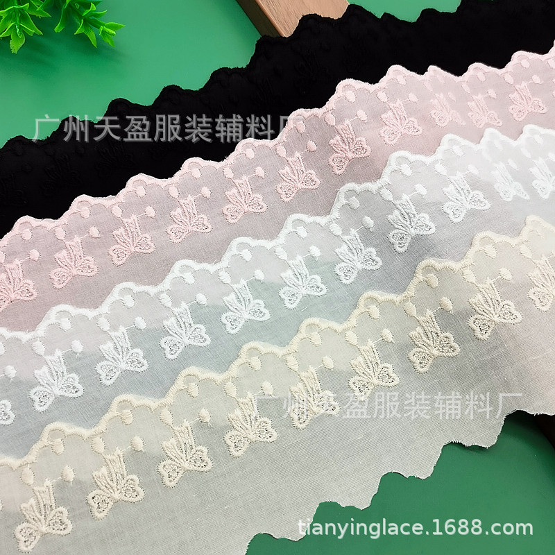 천잉 레이스 레이스 트림 폭 6.8cm 핑크 리본 면 레이스 의류 액세서리 제조업체 도매