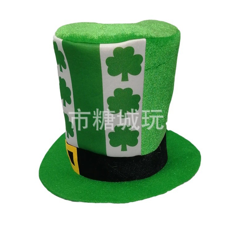 Trébol sombrero alto irlandés sombrero verde sombrero de terciopelo dorado Día de San Patricio vestido de fiesta accesorios transfronterizos