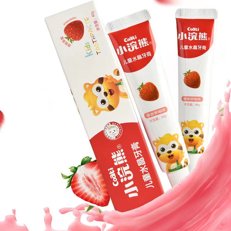 Wholesale small raccoon children's toothpaste 40g crystal strawberry orange 3-12 years old baby students cross-border Amazon