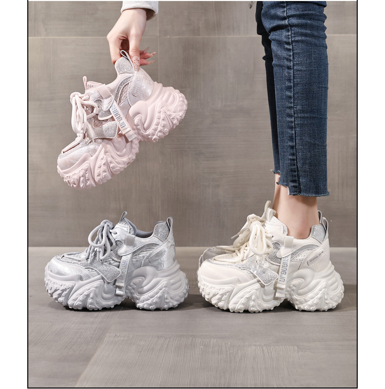 Giày sneaker nữ đế dày tăng chiều cao, lưới thoáng khí, phong cách thể thao — màu hồng chi tiết 16