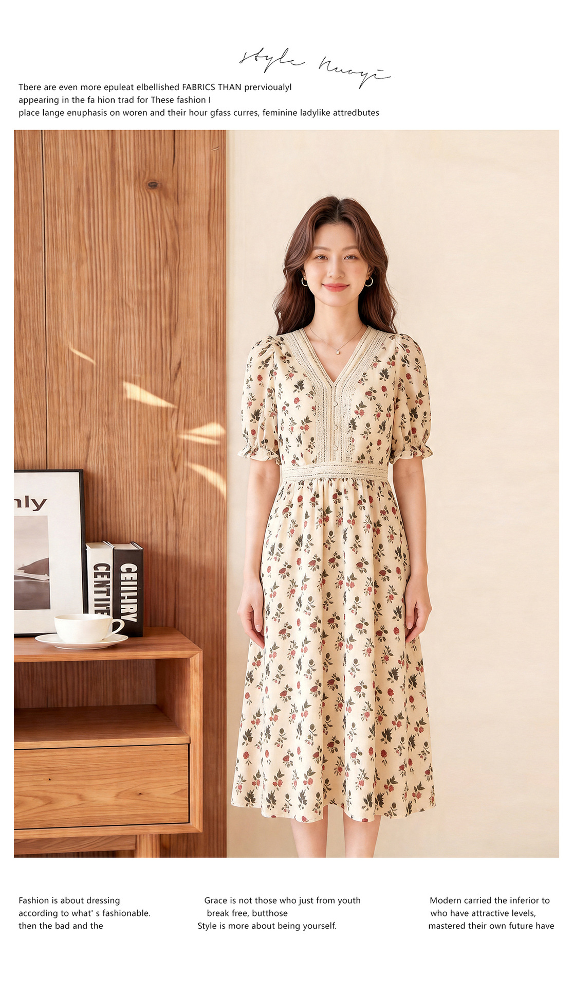 Đầm maxi nữ thắt eo tay ngắn cổ V in họa tiết dáng dài — màu be, màu trắng chi tiết 19