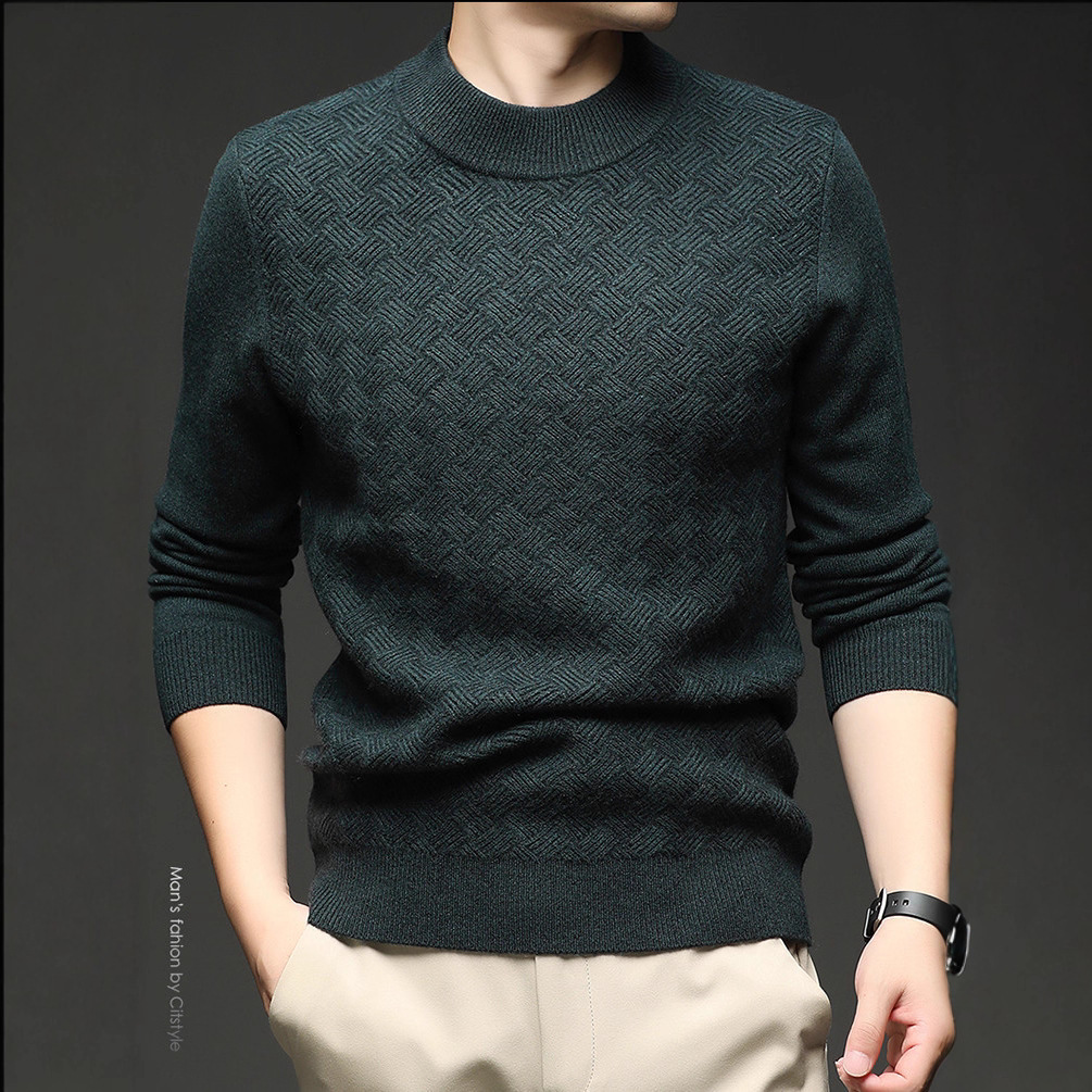 Jacquard de diamante suéter otoño y invierno camiseta de punto nuevo hombre casual de manga larga con camiseta de lana