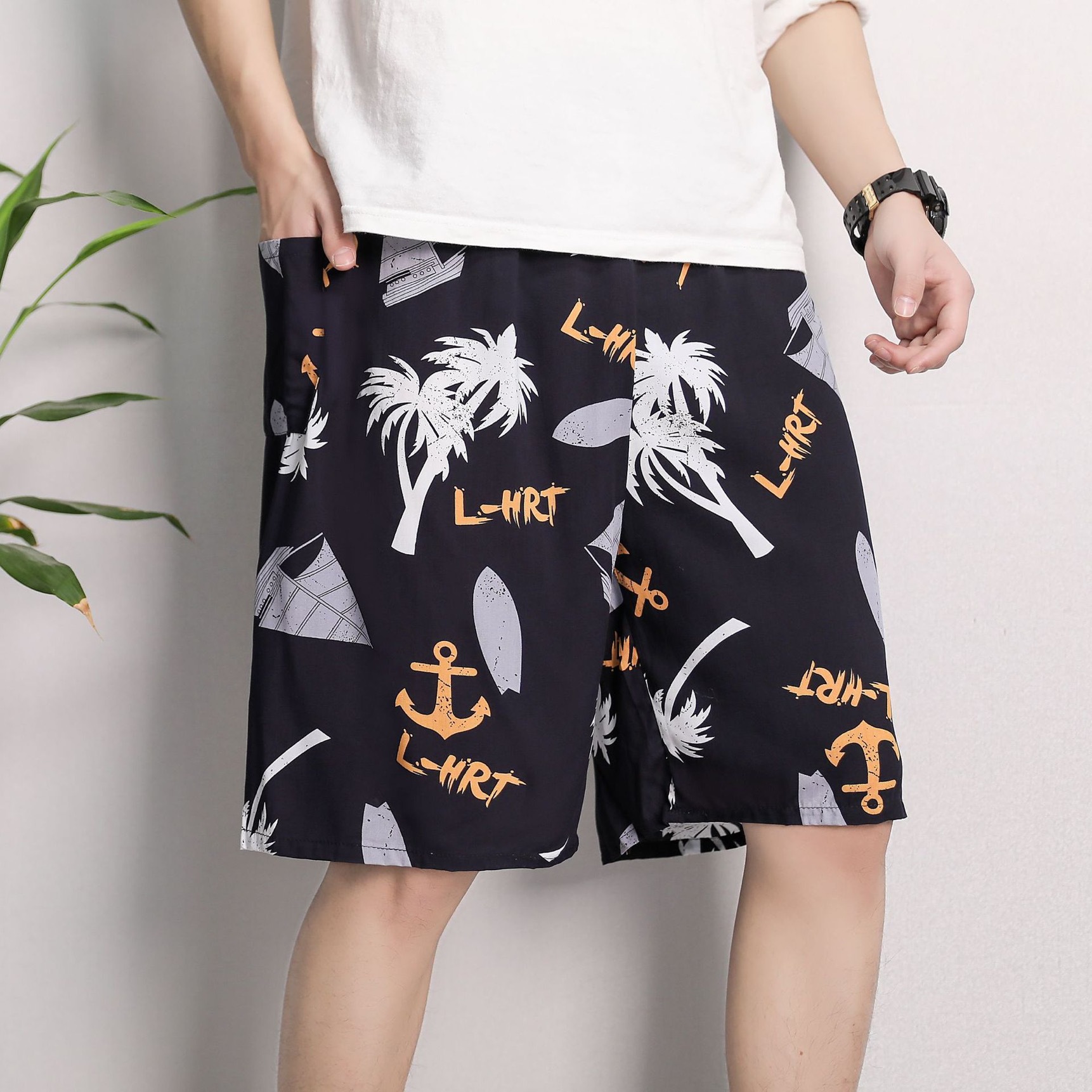 Pantalones cortos de algodón artificial para hombres de verano, pantalones, pantalones de playa, pijamas de seda, pantalones para el hogar, más gordos y pantalones casuales