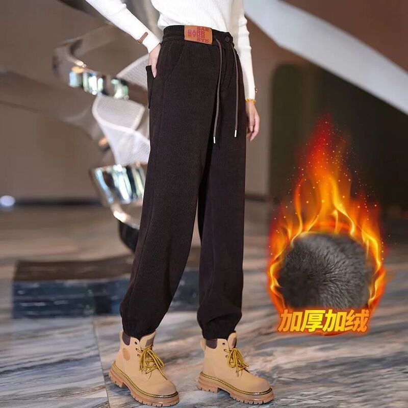 秋の女性用ゆったり着痩せ効果のあるハイウエストストレートパンツ、冬のカジュアルハーレムパンツ、キャロットパンツ、コーデュロイパンツ|undefined