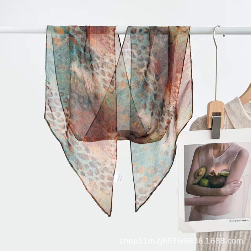 Korean Dongdaemun Long Narrow Silk Scarf French-Style Ribbon Scarf Bag Tie Ribbon Printed Hairband Women's French-Style Scarf