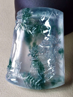 Natural Burmese Ice Flower Jade Pendant Landscape Brand Guanyin Jade Pendant High Ice Violet Splendid Jade Pendant