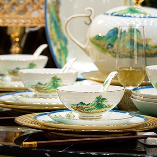 2024 Jingdezhen Bone China Tableware Enamel Set Wholesale New Chinese Style Ceramic Bowls and Plates National Trend Style
