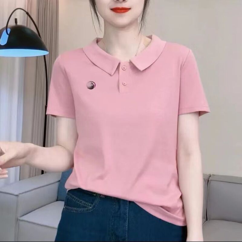 Foreign Trade Summer 2024 New Mother's Doll Collar T-shirt Short-sleeved Women's Summer New Fashion Casual Age-reducing Top