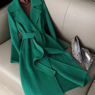 2024 autumn and winter new double-sided velvet fashion all-match high-end double-sided woolen coat royal sister style socialite Slim mid-length