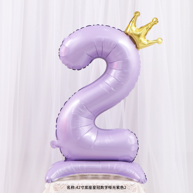 新款42寸站立皇冠数字蓝色粉色儿童宝宝周岁生日派对装饰铝膜气球|undefined