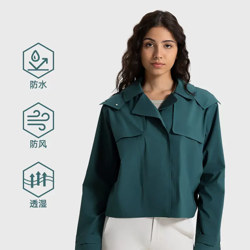 可拆卸连帽防风防水透气短款风衣女休闲户外健身运动外套DAW045