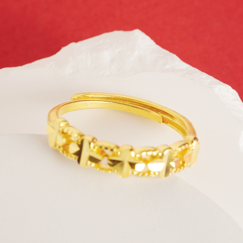 Anillo de oro arena no se desvanece durante mucho tiempo nicho diseño elegante simple moda anillo de las mujeres de acero de titanio de calidad de imitación de la joyería de oro