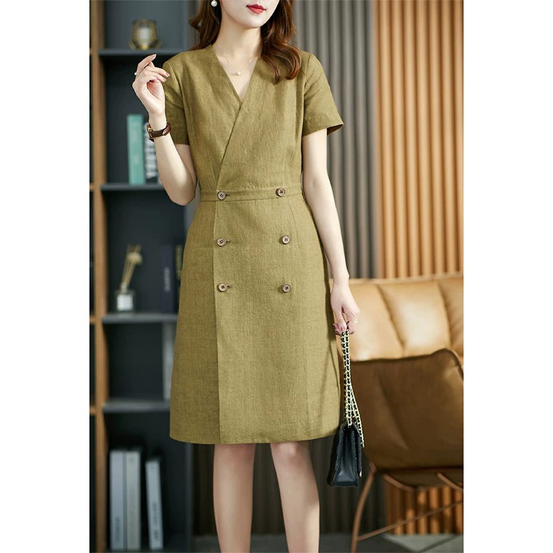 F9438 2950K VÁY ĐẦM LIỀN THÂN NỮ HANTDC NGẮN TAY CỔ CHỮ V THỜI TRANG NỮ G06 SẢN PHẨM MỚI