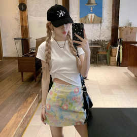 小碎花半身裙女装夏季高腰显瘦小众别致油画裙包臀百搭A字短裙子