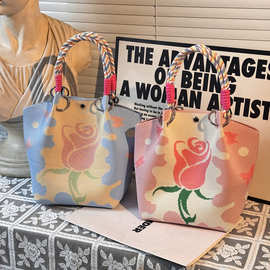 38女神节针织手提包郁金香伴手领带清新花朵款通勤手拎包节日礼袋