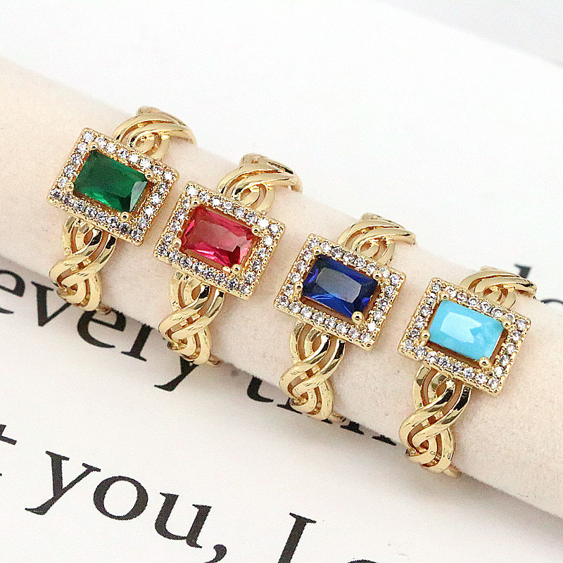 Simple Style Copper Plating 18k Color Square Zircon Open Ring display picture 5