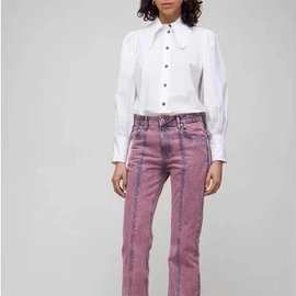 GA家法式上衣复古花瓣荷叶边尖领甜美泡泡袖宽松纯棉衬衫2025新款