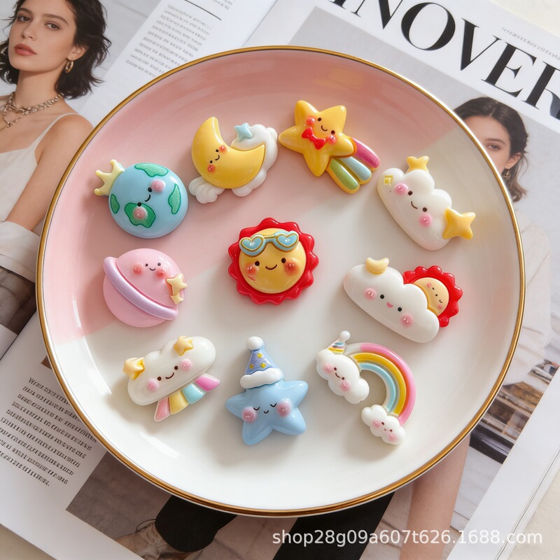 Cartoon Rainbow Sun Star Moon DIY Cream Glue Mobile Phone Case Keychain Hairpin Resin Jewelry Accessories Cartoon Rainbow Sun Star Moon DIY Cream Glue Mobile Phone Case Keychain Hairpin Resin Jewelry Accessories