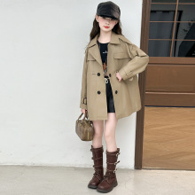 女童中长款风衣外套春秋装2025新款韩版收腰上衣儿童时髦皮衣秋装
