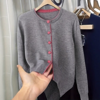欧美跨境女装针织2025年针织开衫外套秋冬新款舒服拼色毛织独立站