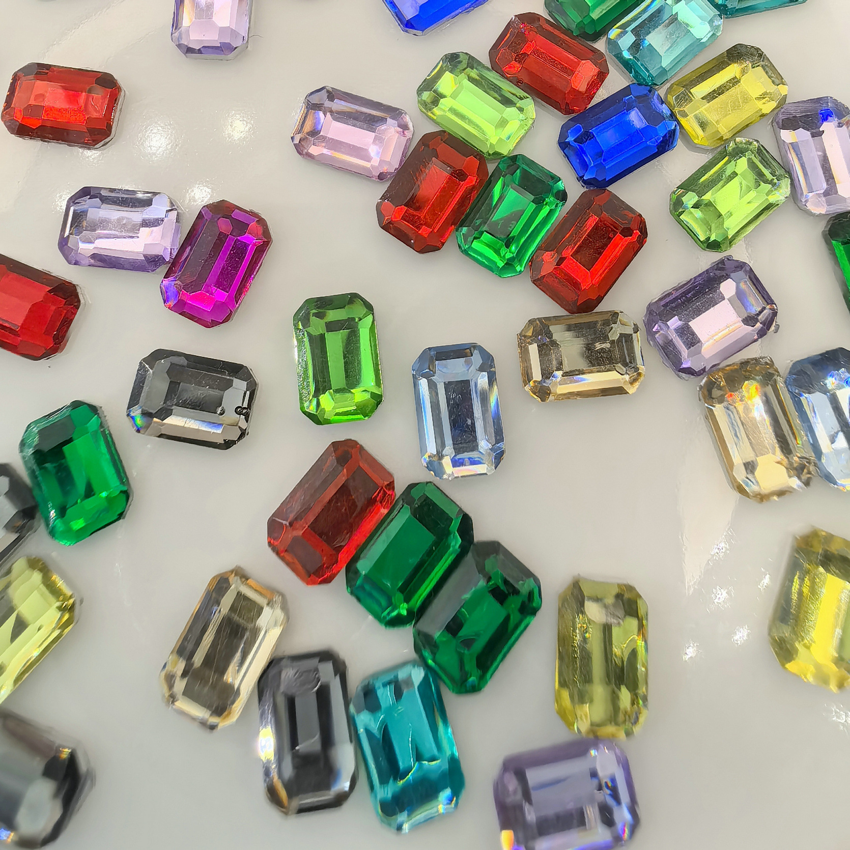 5.4.004,八角方钻超闪白色透明平底异形钻长方形钻指甲树