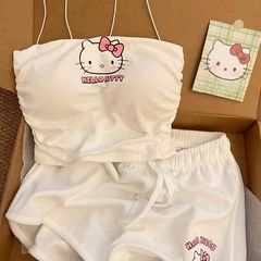 KT 猫パジャマ女性の夏のキャミソールショーツ学生甘いウェアラブルセクシーなハローキティホーム服セット