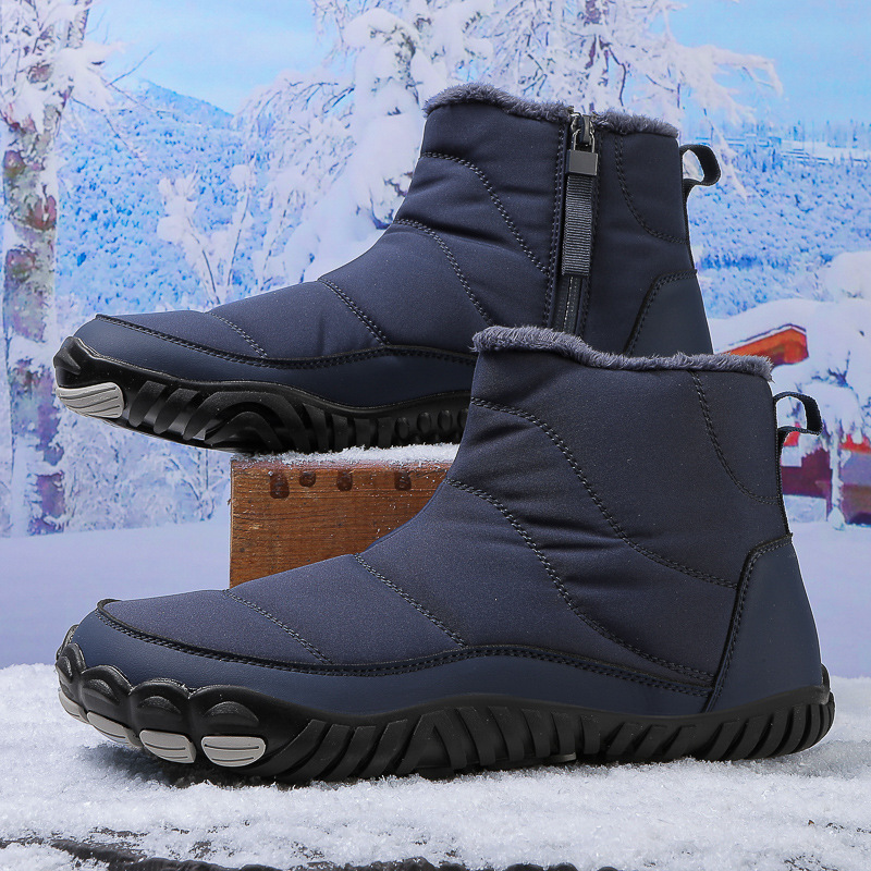Cross-Border Couple Winter Wide-Toe Barefoot Cotton Shoes Men's Side Zipper Waterproof Snow Boots Women's High-Top Fleece-Lined Warm Winter Shoes
