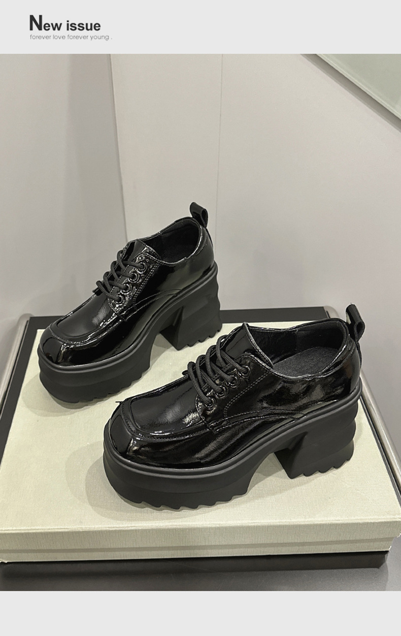 Thick soled loafers for women, autumn 2023 new versatile square toe height increasing single shoes, women's lace up_voghion.com