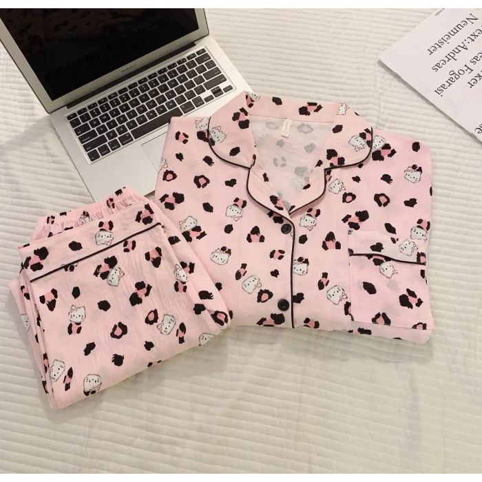 Douyin texto cifrado pantalones de manga larga pijamas mujer nube algodón primavera y verano celebridad de Internet pequeño libro rojo cómodo y dulce servicio a domicilio de dibujos animados