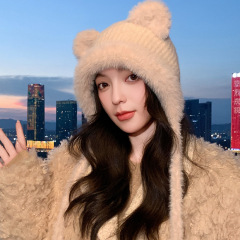 冬季可爱小熊耳朵毛绒帽子女户外休闲显脸小包头帽百搭防寒保暖帽