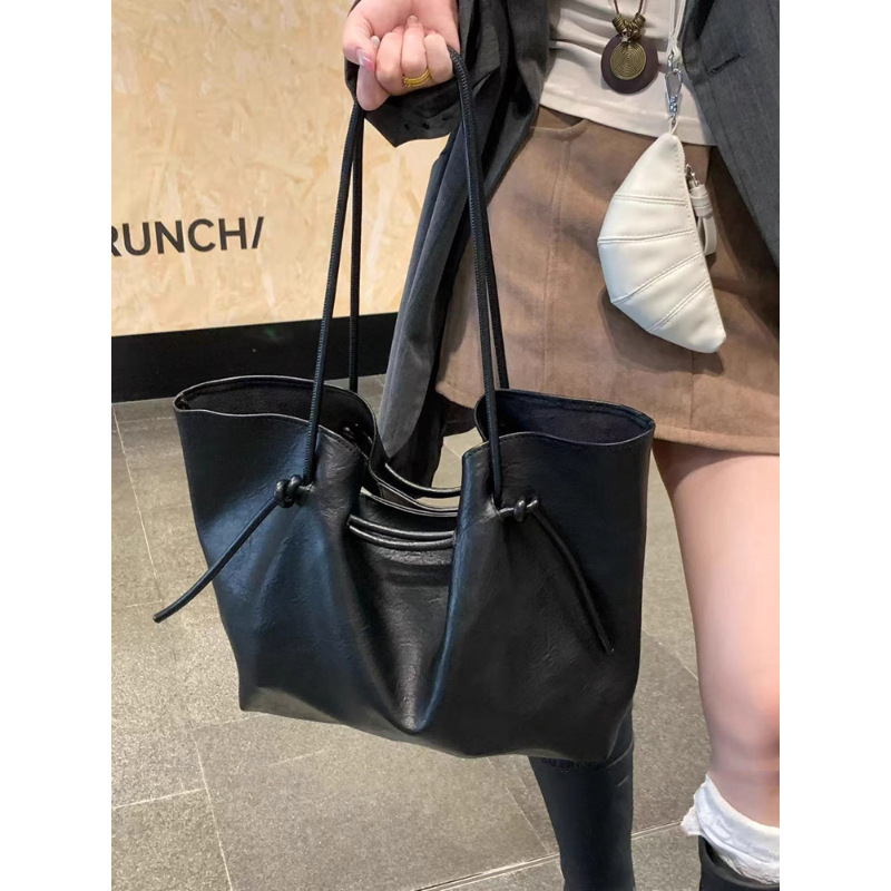 Luxury Vintage Lace-up Tote Bag for Women 2025 Autumn/Winter Large Capacity PU Leather Shoulder Bag Fashion Handbag - Thumbnail 3