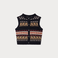 2025秋冬季新款樱桃开衫全羊毛背心女童马甲毛衣