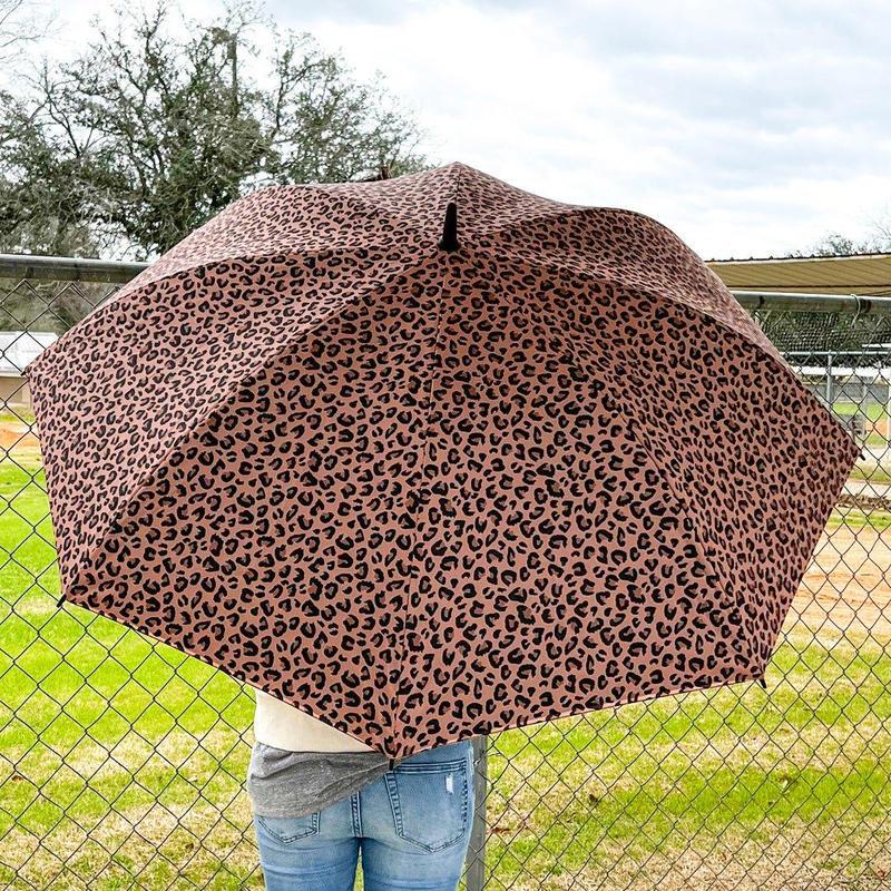 Cross-Border American Retro Leopard Print Umbrella Long-Handled Umbrella for Women Sunny or Rainy Semi-Automatic Sun Protection and Uv Protection Sun Umbrella
