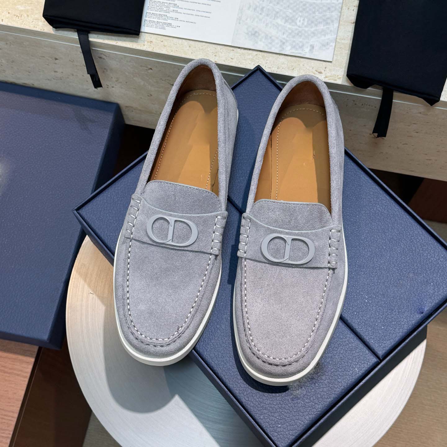 Dior Loafers Suede CD Logo Grey