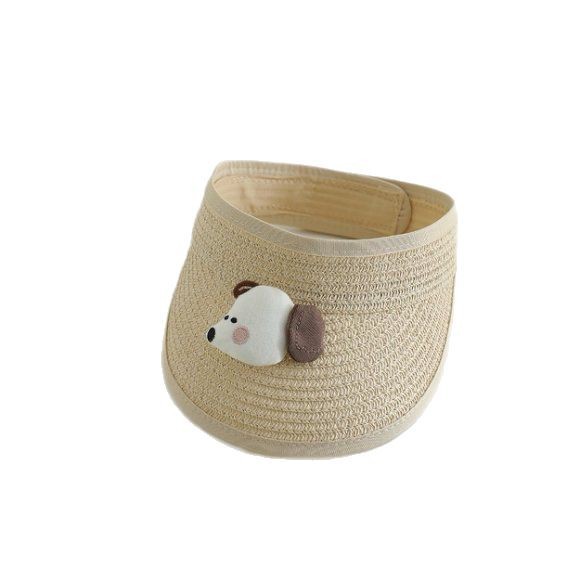 Caricatura lindo perro tejiendo sombrero vacío para bebés de verano protección solar para viajar para hombres y mujeres sombrero de paja para bebés sin techo