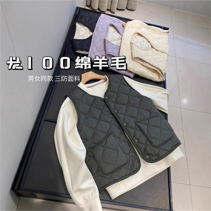 Foreign trade single black technology gas velvet! Men's and Women's Quilted Light and Warm fleece-lined 100 Wool Autumn and Winter Vest Vest/Long Sleeve