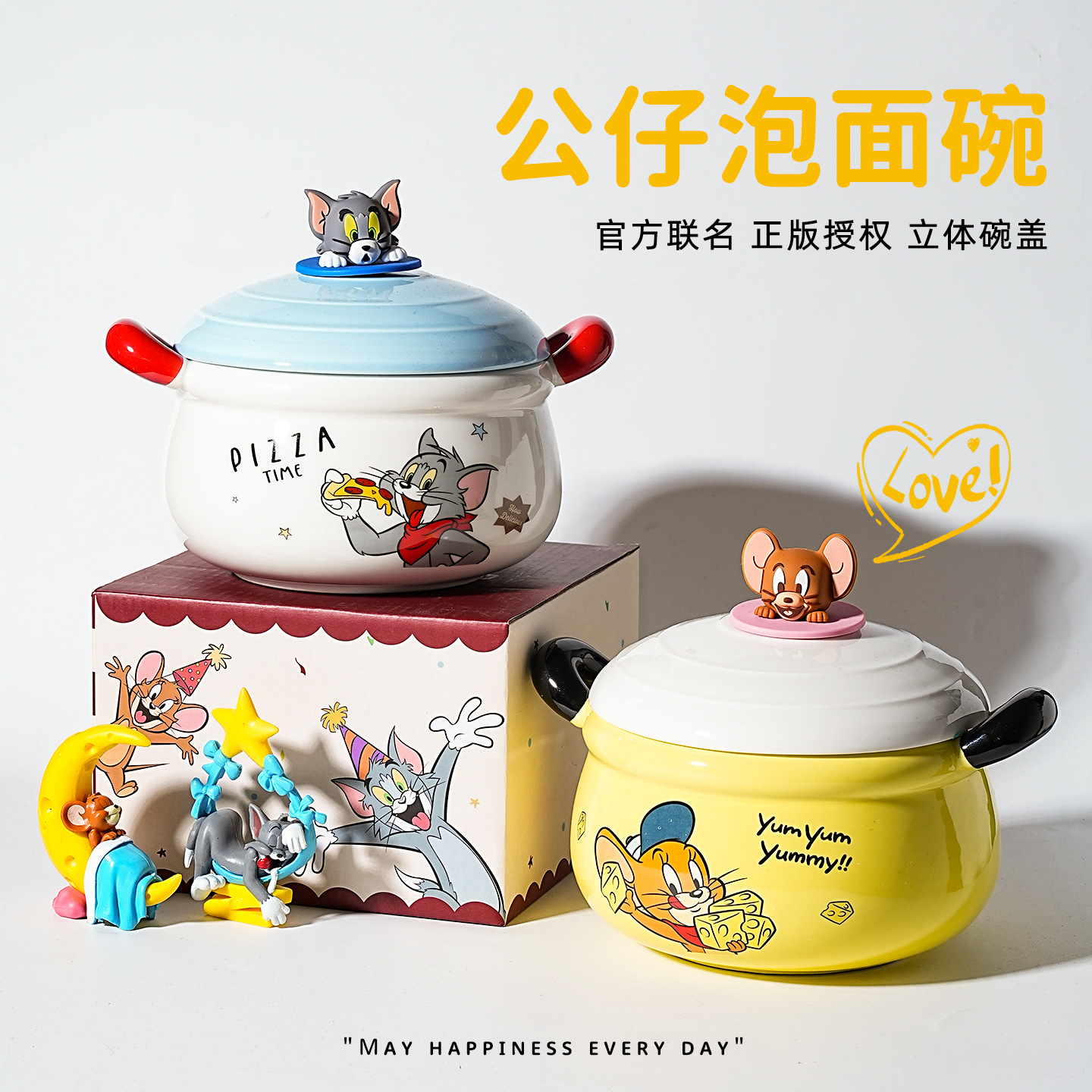 Tazón de cerámica de gato y ratón para el hogar 2025 nuevo tazón especial de dormitorio tazón de fideos instantáneos de alto valor lindo regalo de cumpleaños