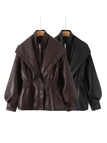 2026 Cross-Border Spring and Autumn European and American Fashion Turn-Down Collar Leather Jacket