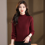 年轻款时尚提花针织衫秋冬毛衣打底衫大码宽松保暖内搭年轻妈妈装，女装针织衫/毛衣，妃慕昵服饰