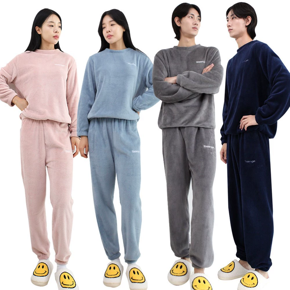 Новый теплый коралловый бархат с круглым вырезом для пары пижамы женский осенний и зимний бархат утолщает и теплая домашняя одежда набор